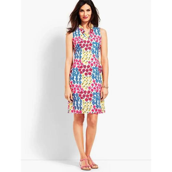 Talbots Women's Size 8 Floral Ruffle-Neck‎ Shift Dress Knee Length - Picture 1 of 6